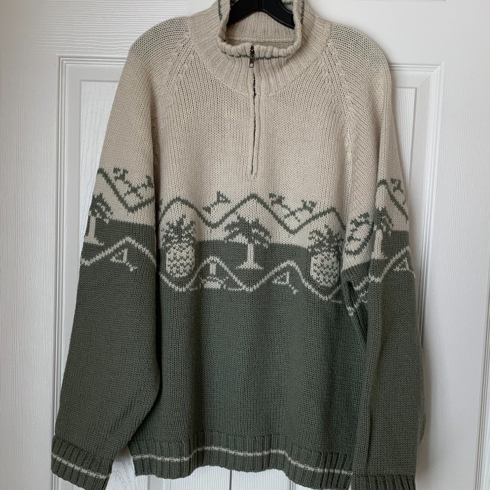 TOMMY BAHAMA Unique 100% Wool Quarter Zip Subtle Palm, Pineapple, Martini Patter